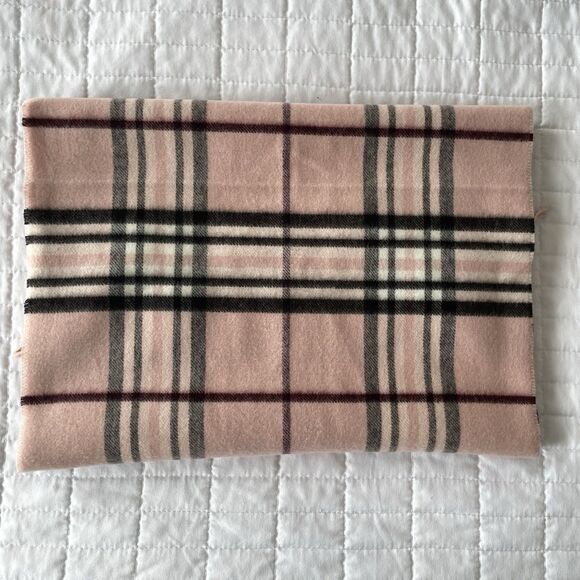 Fraas Cashmink Pink & Black Plaid Acrylic Rectangle Scarf with Fringe OS - Picture 5 of 6